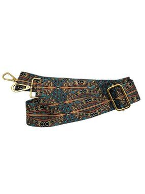 Boho Purse Strap Adjustable Wide Guitar Style Peacock Print Brass Hardware 38"